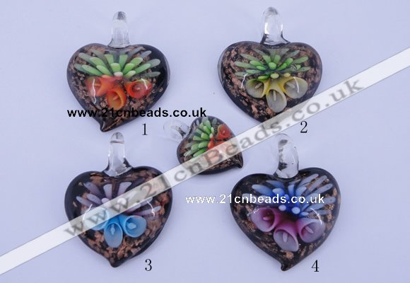 LP31 12*35*44mm heart inner flower lampwork glass pendants