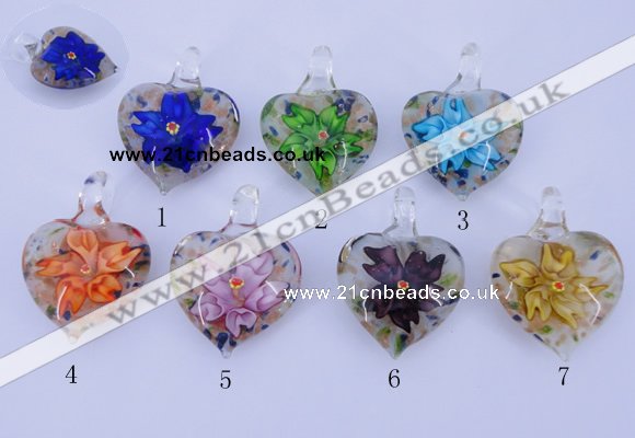 LP32 15*30*40mm heart inner flower lampwork glass pendants