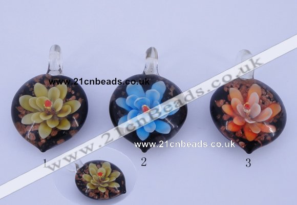 LP33 16*30*45mm heart inner flower lampwork glass pendants