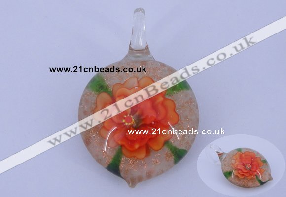 LP34 14*32*48mm heart inner flower lampwork glass pendants