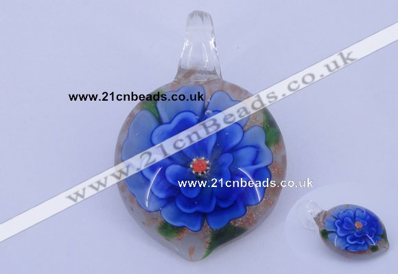 LP35 14*30*45mm heart inner flower lampwork glass pendants