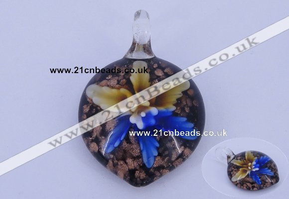 LP37 13*30*43mm heart inner flower lampwork glass pendants