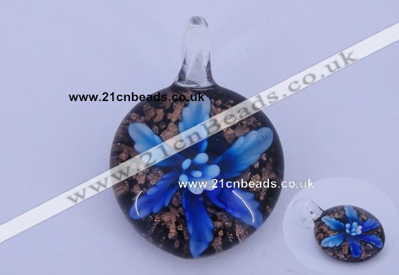 LP41 15*32*45mm flat round inner flower lampwork glass pendants