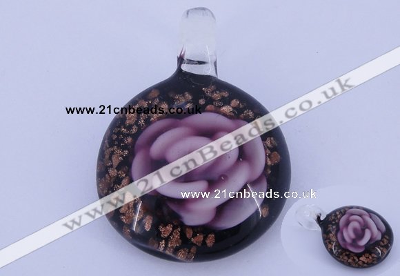 LP42 13*31*43mm flat round inner flower lampwork glass pendants