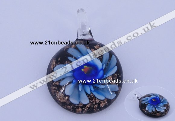 LP43 16*33*45mm flat round inner flower lampwork glass pendants