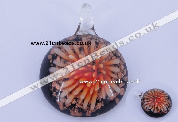 LP45 13*32*43mm flat round inner flower lampwork glass pendants