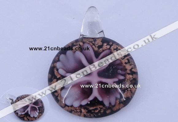 LP46 13*34*45mm flat round inner flower lampwork glass pendants