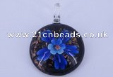 LP47 13*35*46mm flat round inner flower lampwork glass pendants