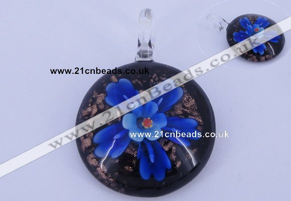 LP47 13*35*46mm flat round inner flower lampwork glass pendants