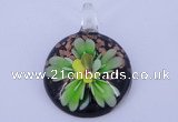 LP48 13*34*48mm flat round inner flower lampwork glass pendants