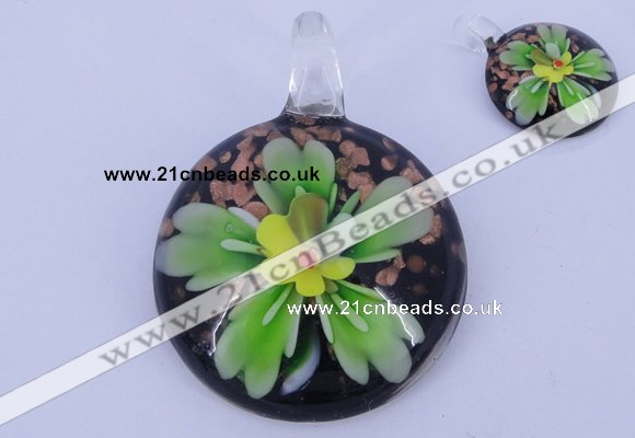 LP48 13*34*48mm flat round inner flower lampwork glass pendants