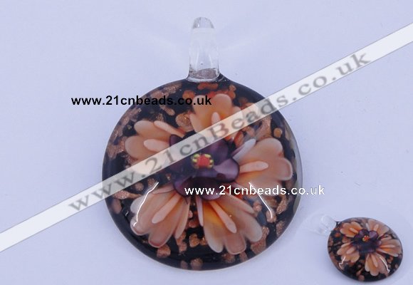 LP49 13*35*47mm flat round inner flower lampwork glass pendants