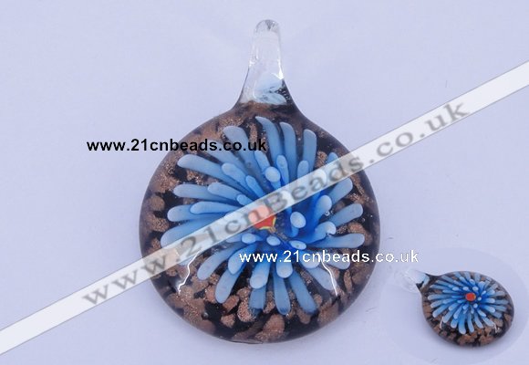 LP50 13*34*47mm flat round inner flower lampwork glass pendants