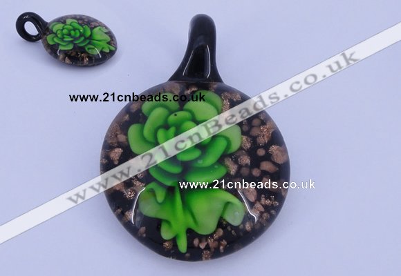 LP51 13*33*45mm flat round inner flower lampwork glass pendants