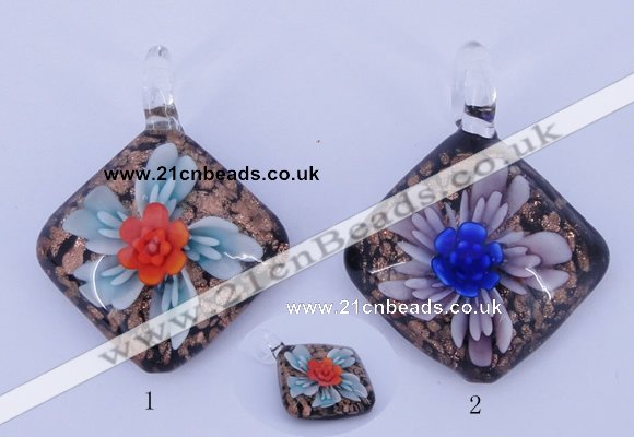 LP55 12*38*48mm diamond inner flower lampwork glass pendants