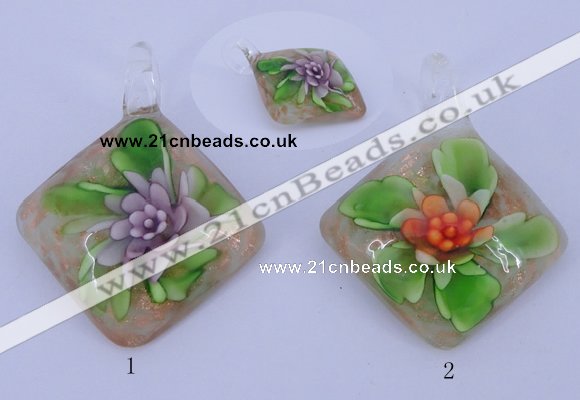 LP56 12*38*48mm diamond inner flower lampwork glass pendants