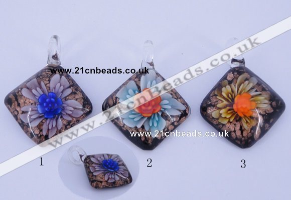 LP57 12*36*46mm diamond inner flower lampwork glass pendants