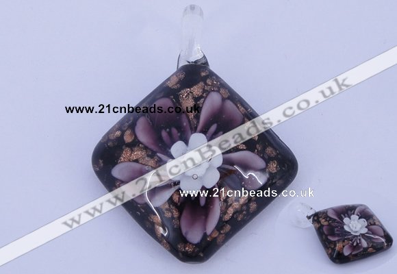 LP58 12*38*48mm diamond inner flower lampwork glass pendants