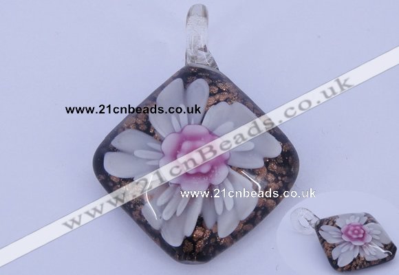 LP60 12*38*48mm diamond inner flower lampwork glass pendants