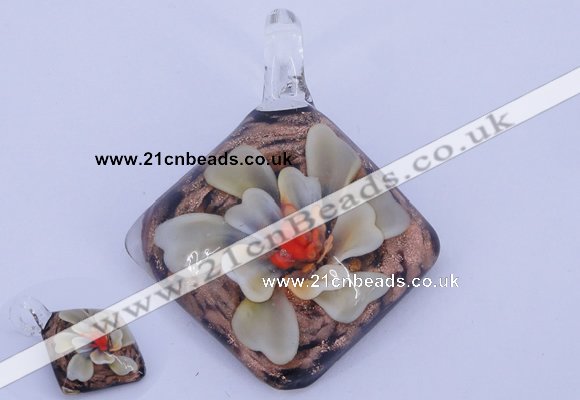 LP67 12*38*48mm diamond inner flower lampwork glass pendants