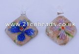 LP68 12*38*48mm diamond inner flower lampwork glass pendants