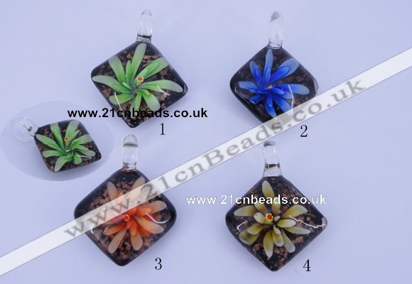 LP69 15*35*40mm diamond inner flower lampwork glass pendants