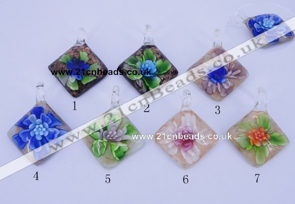 LP70 12*38*48mm diamond inner flower lampwork glass pendants