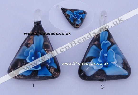 LP71 11*32*44mm triangle inner flower lampwork glass pendants