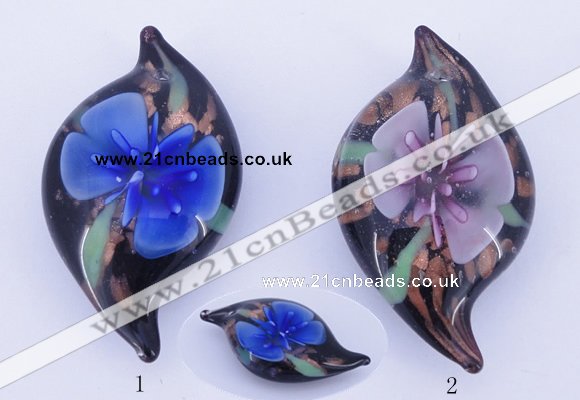 LP85 14*27*50mm leaf inner flower lampwork glass pendants