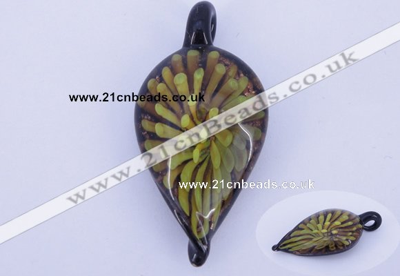 LP90 13*25*53mm leaf inner flower lampwork glass pendants