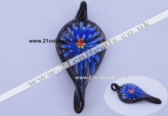 LP92 11*27*62mm leaf inner flower lampwork glass pendants