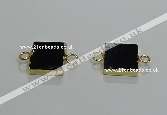 NGC1231 14*14mm square black agate gemstone connectors wholesale