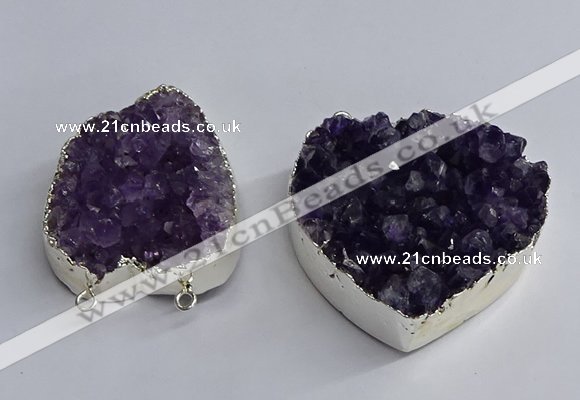 NGC1322 45*50mm - 50*60mm heart druzy amethyst connectors