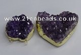 NGC1324 45*50mm - 50*60mm heart druzy amethyst connectors