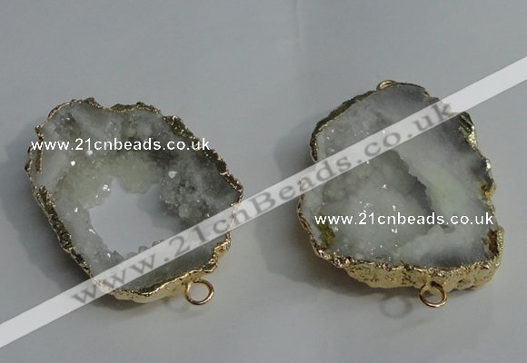 NGC136 30*40mm - 35*45mm freeform plated druzy agate connectors