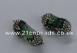 NGC1463 15*40mm - 15*45mm faceted nuggets green fluorite connectors