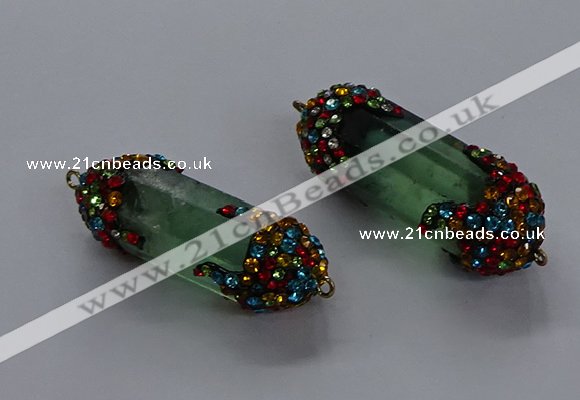 NGC1464 15*40mm - 15*45mm faceted nuggets green fluorite connectors