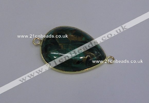 NGC1550 22*30mm teardrop malachite & pyrite gemstone connectors