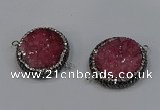 NGC1624 20mm - 28mm flat round druzy quartz connectors wholesale