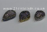 NGC1853 22*30mm - 25*35mm flat teardrop plated druzy amethyst connectors