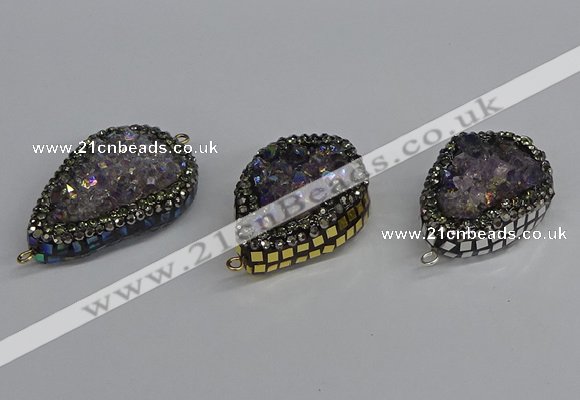 NGC1853 22*30mm - 25*35mm flat teardrop plated druzy amethyst connectors