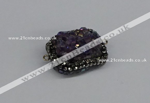 NGC1857 15*35mm - 22*30mm rectangle plated druzy amethyst connectors