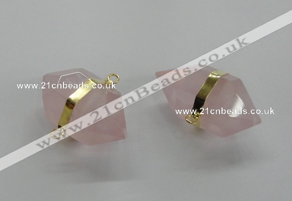 NGC260 18*30mm - 20*35mm faceted nuggets rose quartz connectors