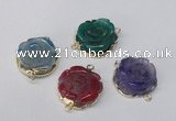 NGC287 23*25mm - 26*28mm carved flower agate gemstone connectors