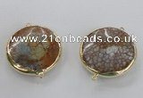 NGC298 35mm flat round agate gemstone connectors wholesale