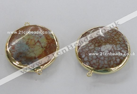 NGC298 35mm flat round agate gemstone connectors wholesale