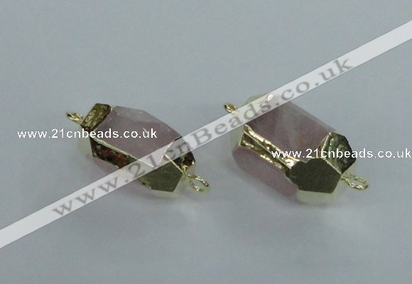 NGC339 15*20mm - 18*25mm faceted nuggets rose quartz connectors