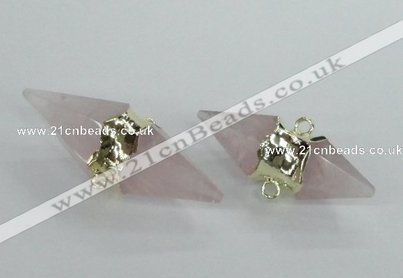 NGC347 18*30mm - 15*45mm faceted bicone rose quartz connectors