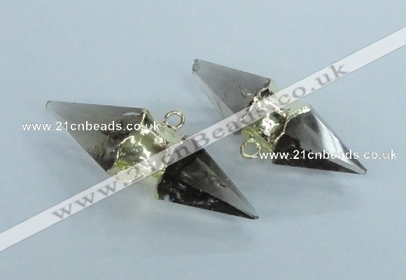 NGC348 18*30mm - 15*45mm faceted bicone smoky quartz connectors