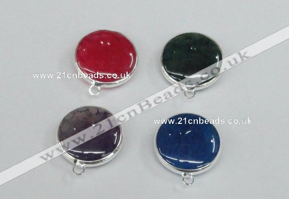 NGC384 18mm flat round agate gemstone connectors wholesale